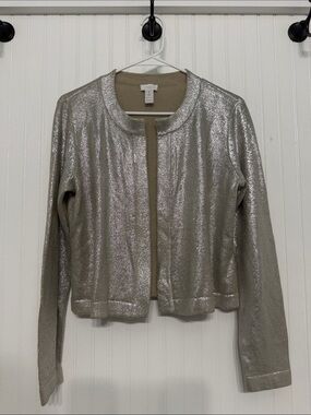Cotton Chico’s Cardigan w/Metallic Sheen Open Front EUC